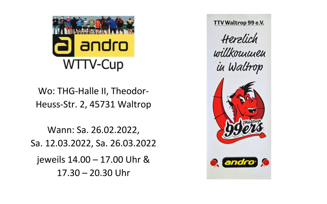 andro-WTTV-Cup: An drei Terminen jeweils zwei Turniere geplant